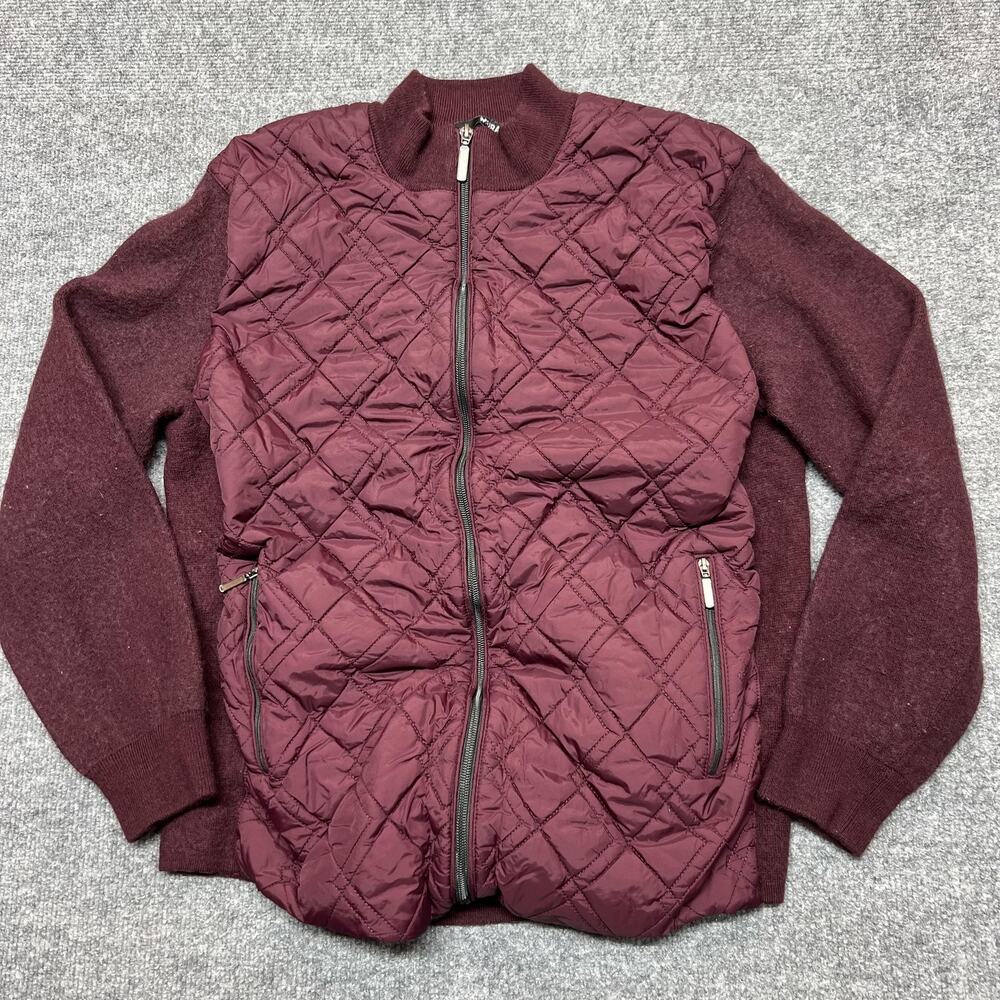 Murano Wool Sweater Women's M Red Quilted Front Full Zip Mock Neck Jacket Knit